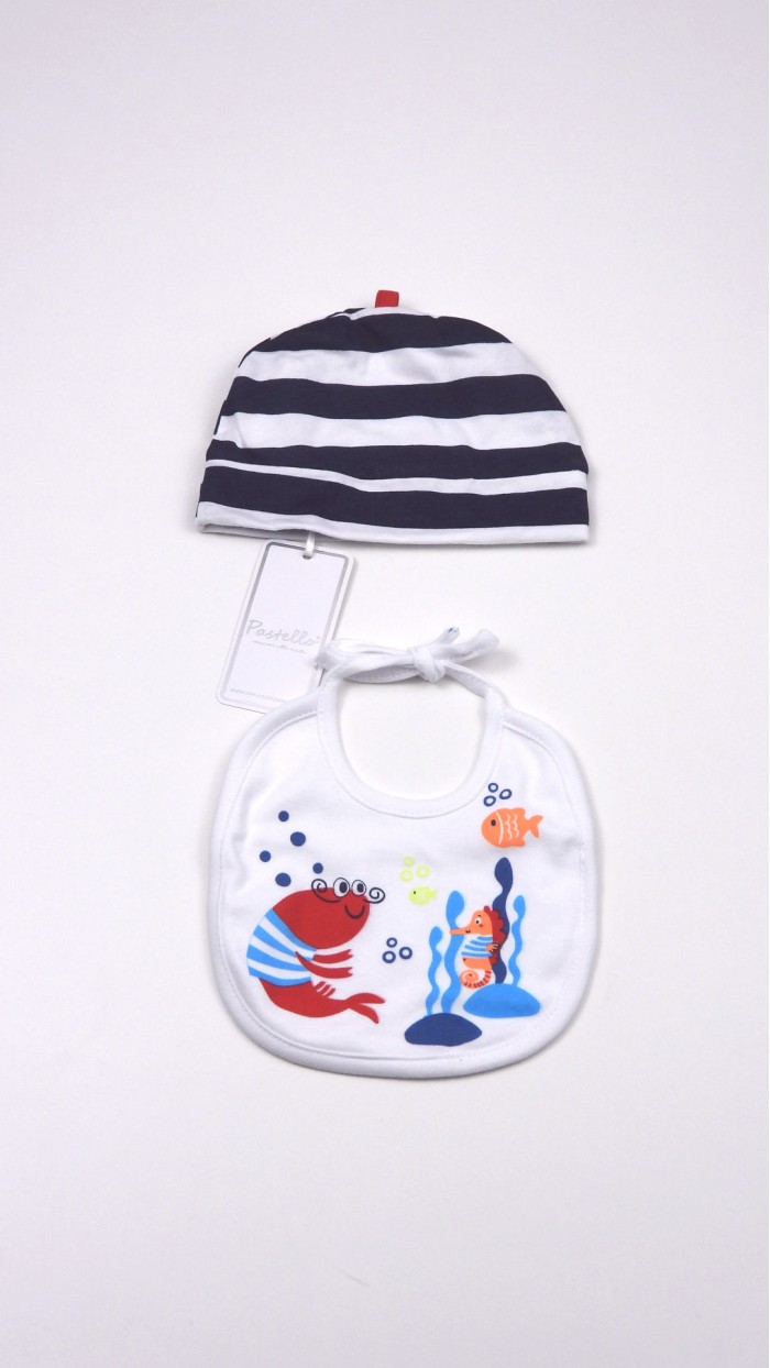 Set Cuffia Bavaglino Neonato Nascita Pastello 11W11