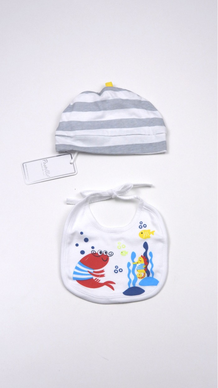 Set Cuffia Bavaglino Neonato Nascita Pastello 11W12