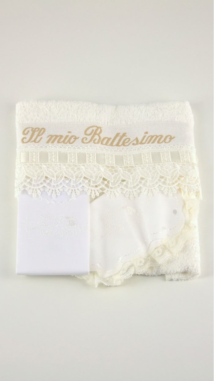 Set Battesimo Asciugamano Camicina Bavaglino 802